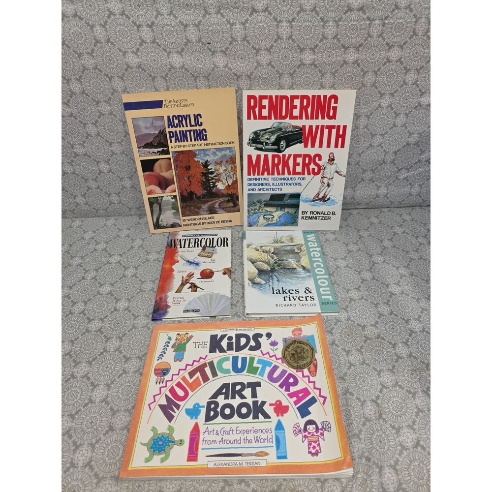 Lot of 5 Art Instruction Books Watercolor Acrylic Painting Marker Rendering Kids